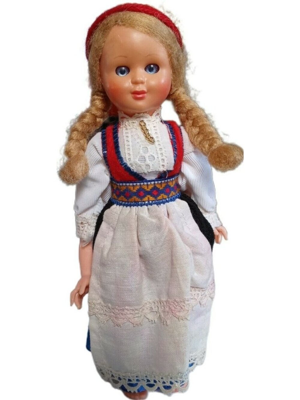 Vintage Swiss Dutch Doll Small Plastic Blonde Braids Blue Eyes Blink Heidi 6.5 i